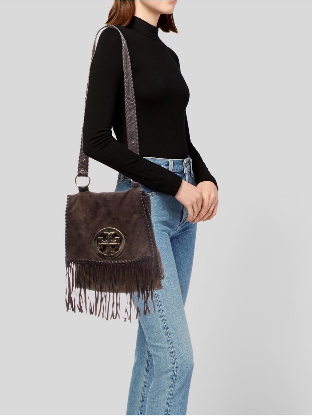 Tory Burch Chocolate Brown Suede Fringe Crossbody Bag - Picture 10 of 11